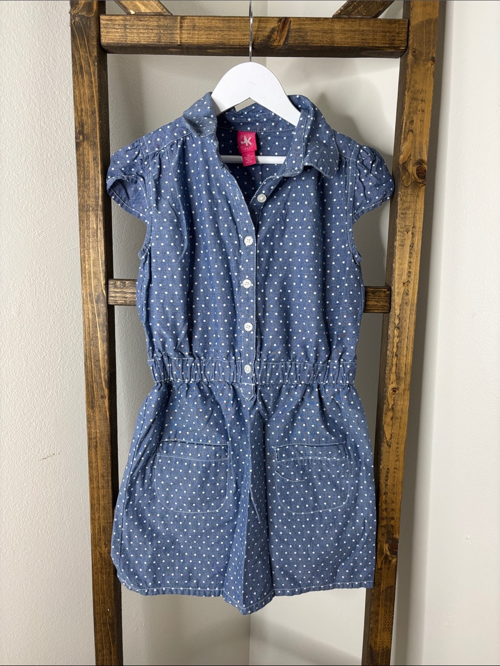 J. Khaki Blue Polka Dot Button-Front Casual Dress Size 10